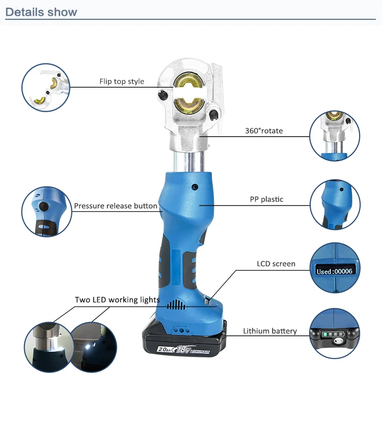 ECT-6022M Mini Intelligent 6T Electric Battery Hydraulic Cable Lug Crimping Tools