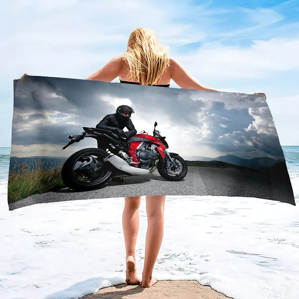 Motorcycle Image Beach Blanket Large Microfiber Shower Bath Towels Yoga Towel Quick-Dry Soft Super Water Absorbent Beach Throw