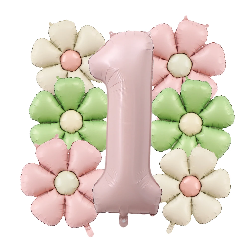 7-teiliges rosa Gänseblümchen-Digital-Ballon-Set, Retro-Mattgänseblümchen, geeignet für Gartenpartys, Geburtstagsdekorationen und Heimatmosphäre