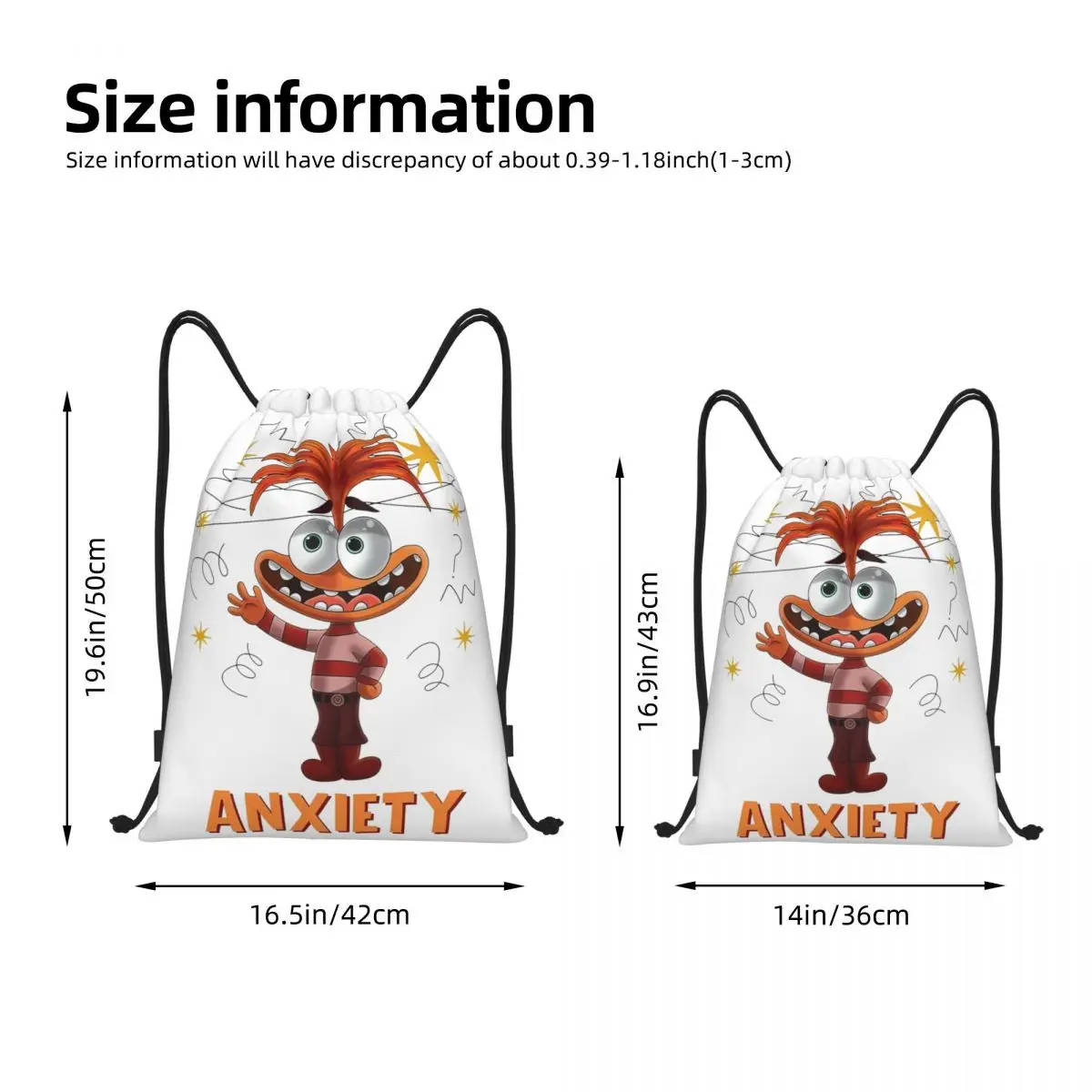 Inside Out Emotions Anxiety Drawstring Bags Sports Backpack Gym Sackpack Cartoon String Bag for Hiking