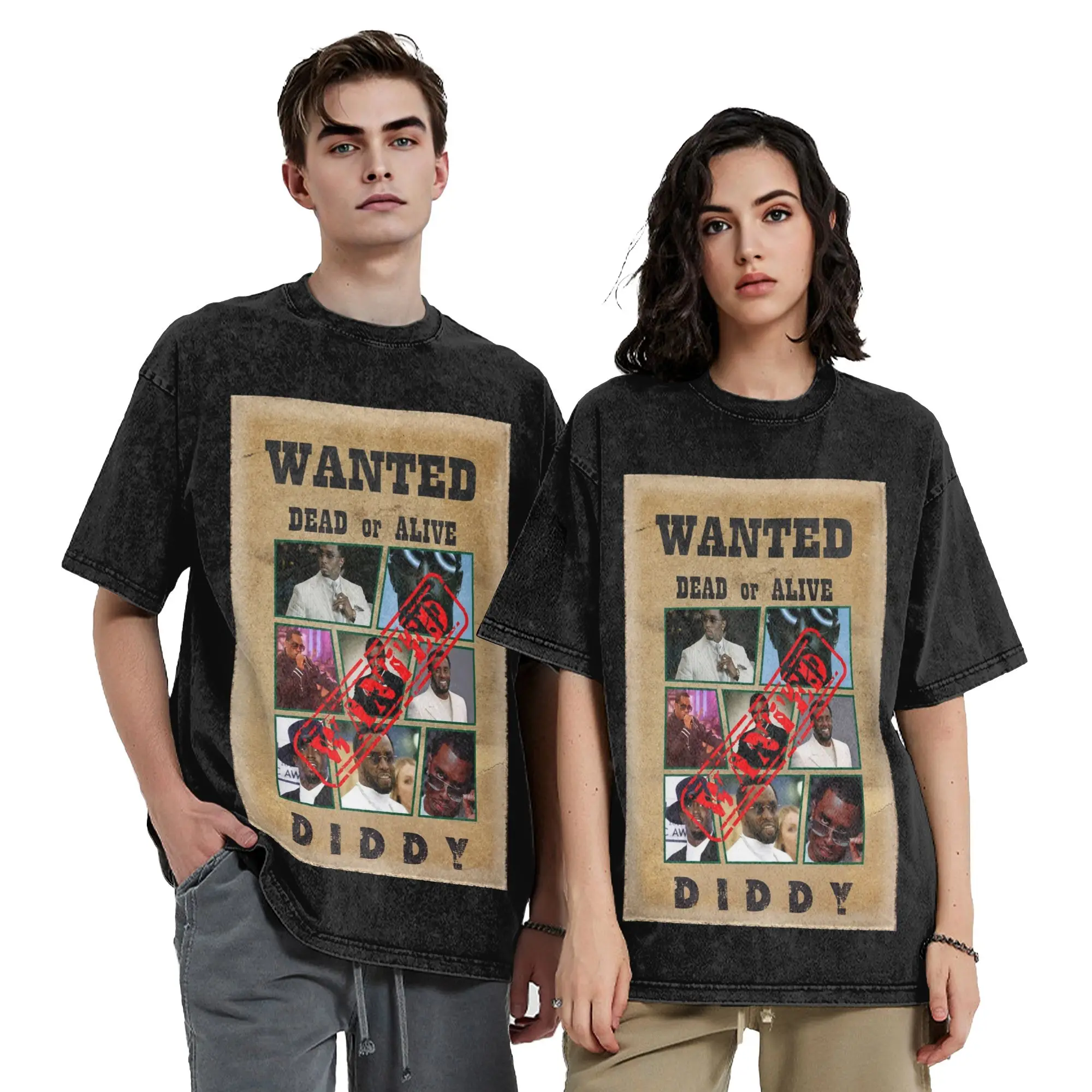 Washed T Shirt Damn Diddy Hip Hop Vintage T-Shirts Harajuku  Streetwear 100% Cotton Printed Tops Tee Shirt Men Women