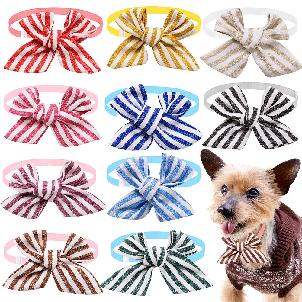 

50pcs Stripe Pet Dog Bowties Fashion Cute Small Dog Cat Bow Tie Collar For Dogs Pets Wedding Accessories Pet Grooming Products