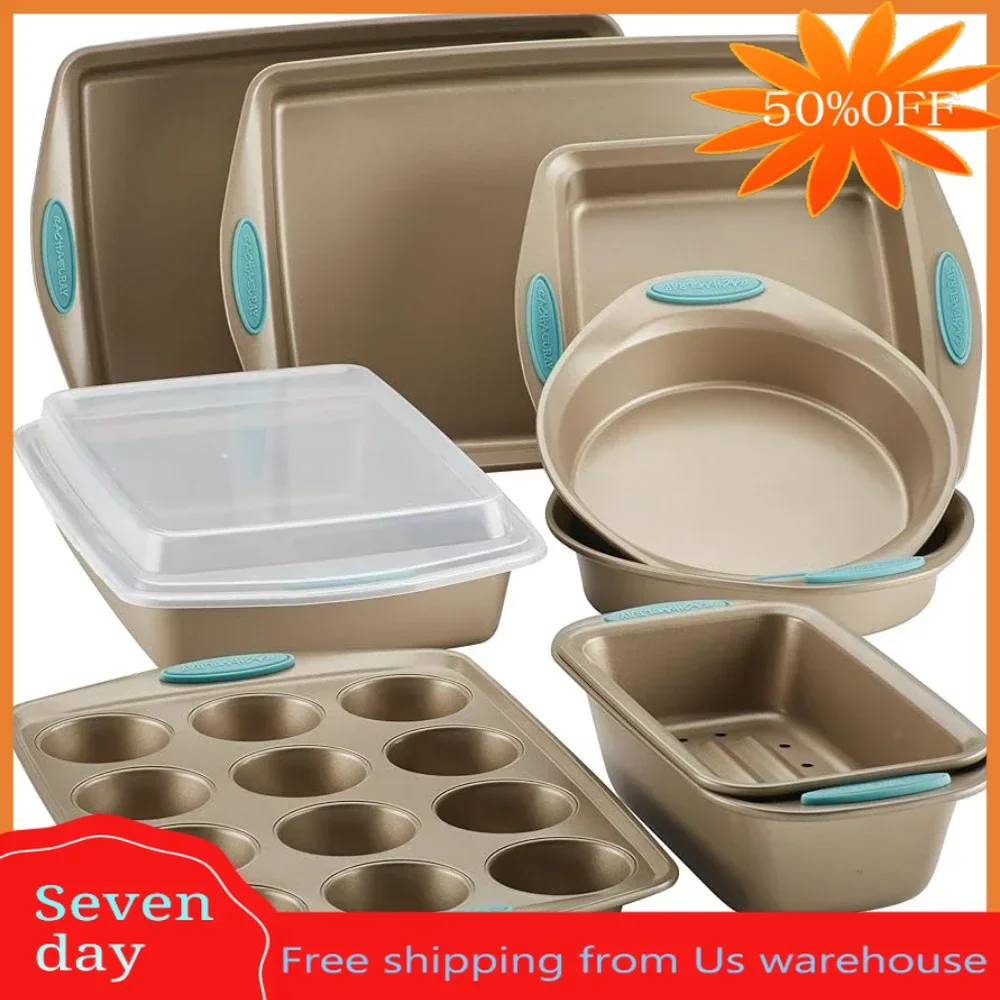 

Pastry Molds Latte Brown With Agave Blue Grips Mold Silicone Cake Pan and Muffin Pan - 10 Piece Baking Pans Cookie Sheet Kitchen