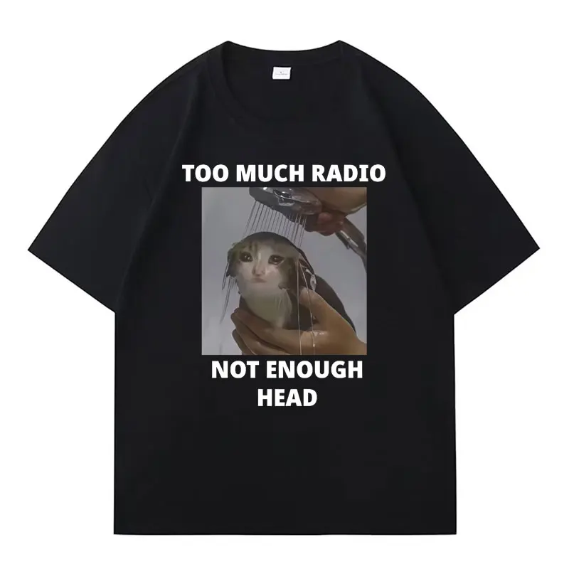 

Funny Cat Harajuku Graphic T-shirts Too Much Radio Not Enough Head Hipster Women Casual Short Sleeve T-shirt Streetwear