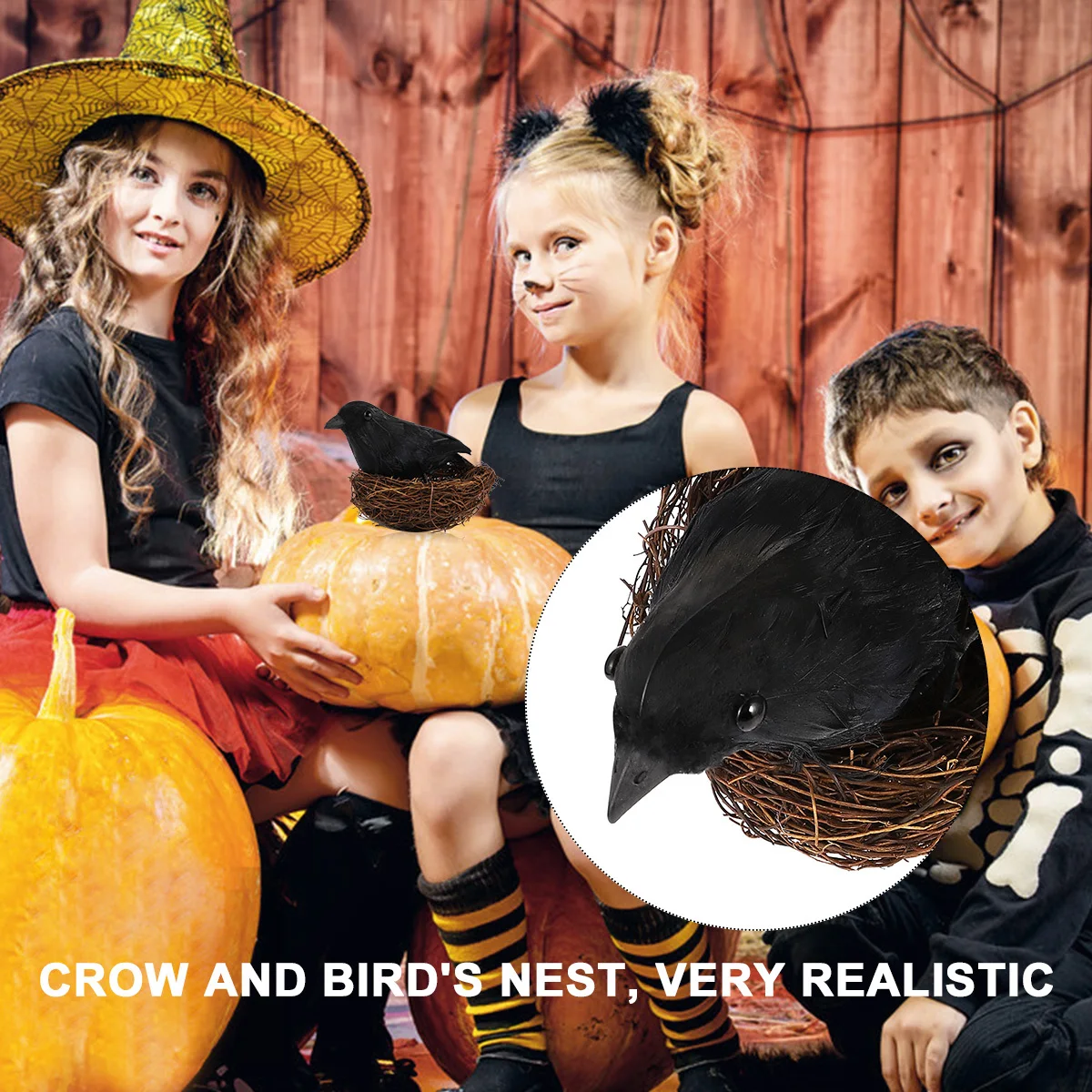 

2pc Black Crows Halloween Decor Realistic Simulated Crow Prop With Nest For Fall Winter Yard Outdoor Indoor Decoration Garden