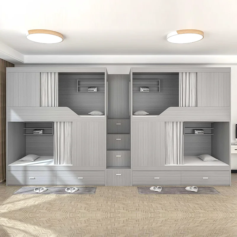 Multi-Functional Wooden Bed Frame King-Size Bunk Bed Combination for Dormitory Hostel Apartment