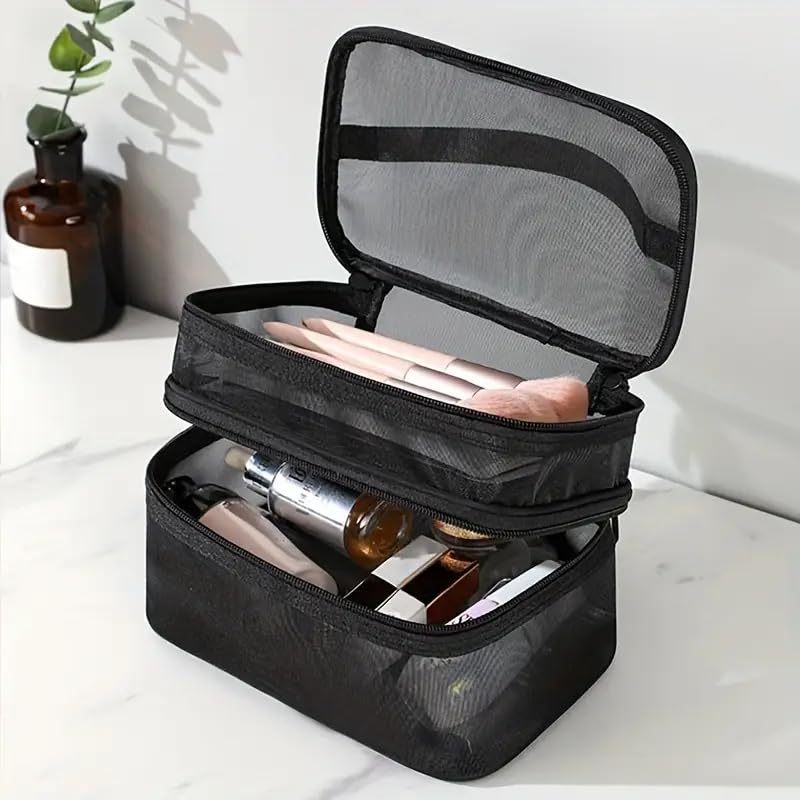  Soft Anti-Deformation Double-Layer Handheld Mesh Storage Bag Dual Openings Large Capacity Transparent Visible for Bedroom 