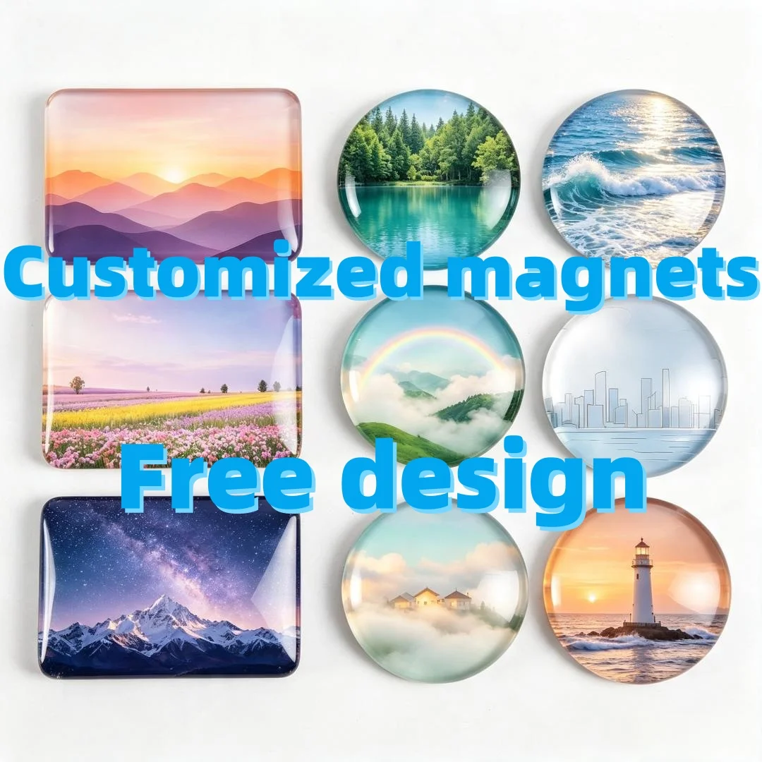 Custom Fridge Magnets Magnet On Fridge Natural Scenery Ocean Mountain Starry Sky Glass Refrigerator Travel Souvenir Home Decor