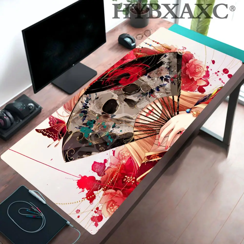 

HYBXAXC Japanese Geisha Skull Fan Art Mouse Pad Non-Slip Rubber Desk Mat for Office