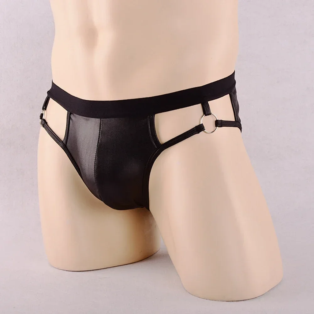 Black Leather Jock Strap Briefs  Men's Sexy Underwear  Low Waist Gstrings Underpants  Lingerie Underwear for Men