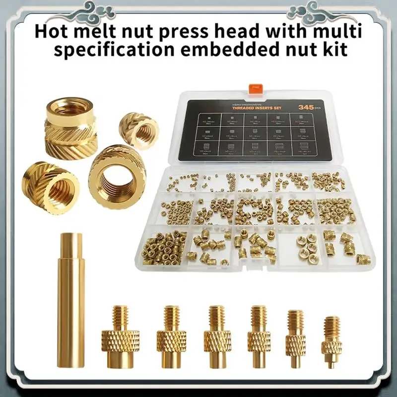 Premium 3D Printer Hot Melt Heat Knurled Embed Brass Insert Nut M2/M2.5/M3/M4/M5/M6 345Pcs W/7Pcs Heat-Set Insert Tip For VORON
