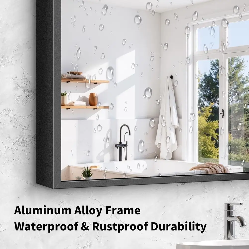 Miroir en verre trempé 30x40 incassable avec cadre en aluminium mat pour salle de bain