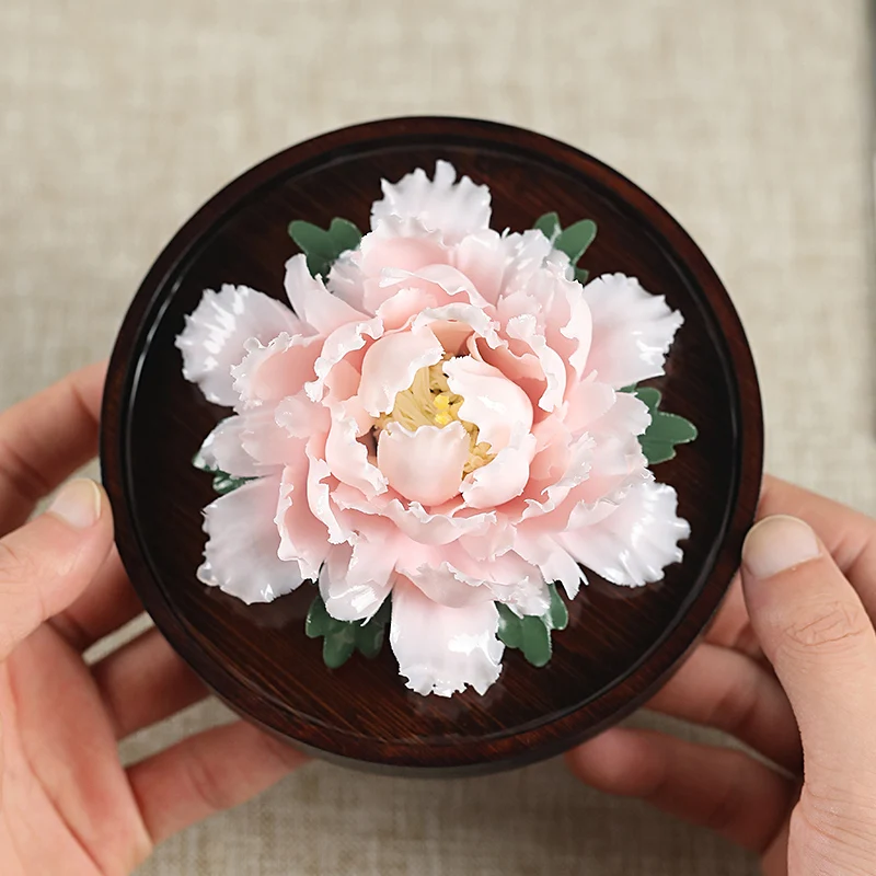 

Handmade peony porcelain flower ornament ceramic diffuser office desktop aromatherapy