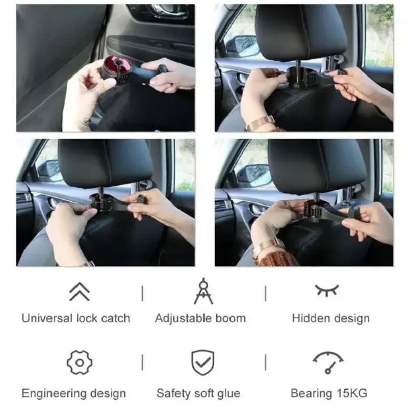 Headrest Bracket Car Hook Multi-Purpose Car Seat Back Storage Hooks Car Headrest Bracket Locking Hidden Phone Holder Hook