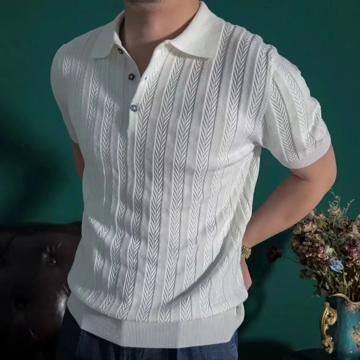 

Летняя мужская футболка из ледяного шелка с коротким рукавом, дышащая, ажурная, тонкая, однотонная, для верхней части тела