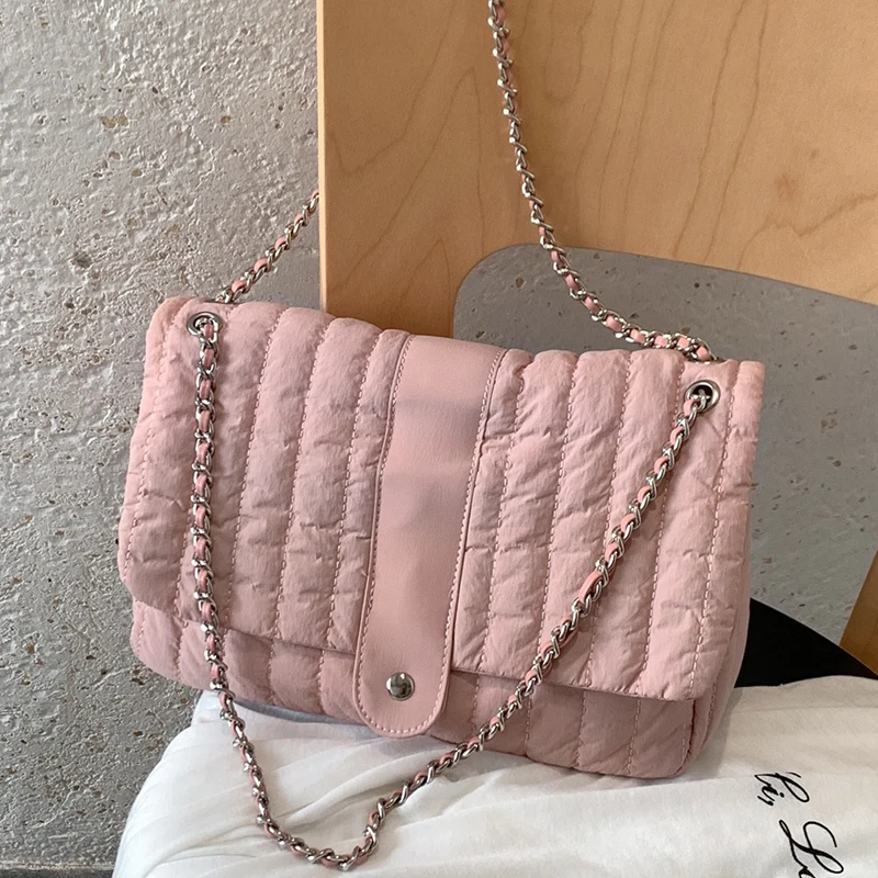 Casual Puffer Bags For Women Luxury Designer Handbag Purses 2026 New in Polyester Embroidery Thread Outline Chain Strap Shoulder