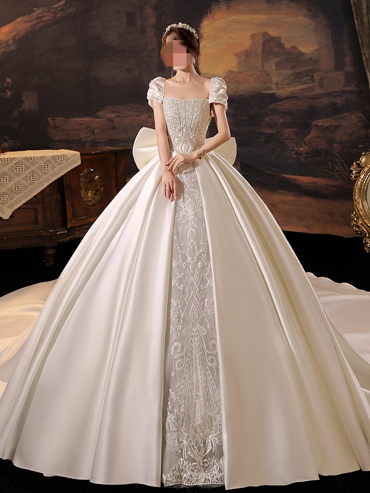 Ashely Alsa Elegant Saudi Arabic Wedding Dresses With Detachable Sleeve Beading Applique Satin Ball Bride Bridal Gown Vestidos