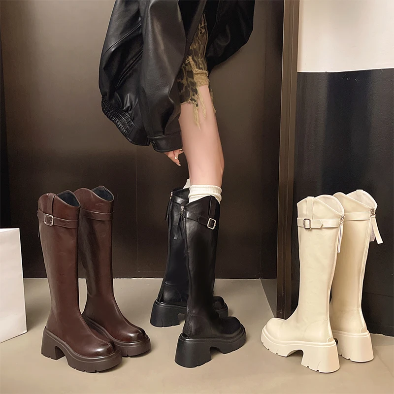 منصة النساء أحذية عالية 2025 جديد أحذية عالية الكعب مكتنزة دراجة نارية أحذية الشتاء فستان أنيق مضخات البريدي الثلوج بوتاس دي Mujer #4