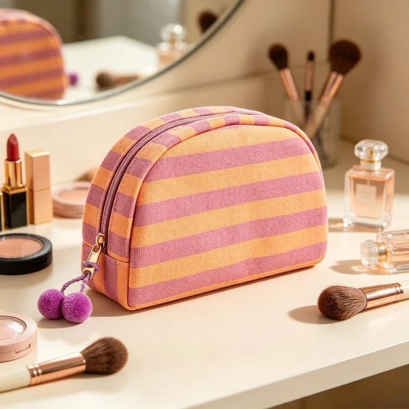 Personalized Striped Makeup Toiletry Pouch, Exquisite Embroidered Craftsmanship, Multiple Colors for Daily Cosmetic Storage