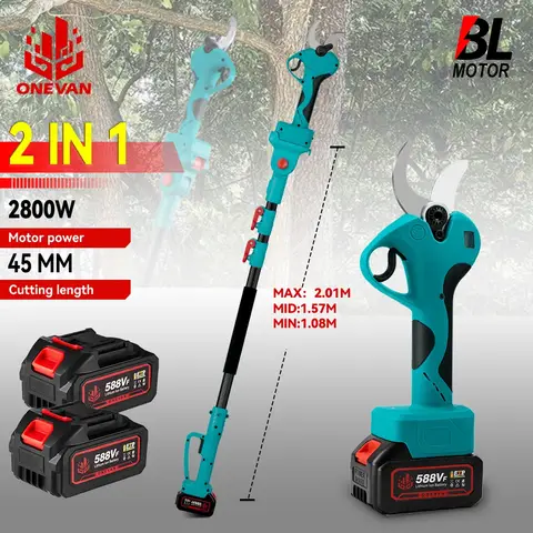 브러시리스 45mm 텔레스코픽 폴 가지 치기 전단 2800W 높은 분기 가위 2 IN 1 정원 커터 21V 18V 배터리 용 가지 치기 도구