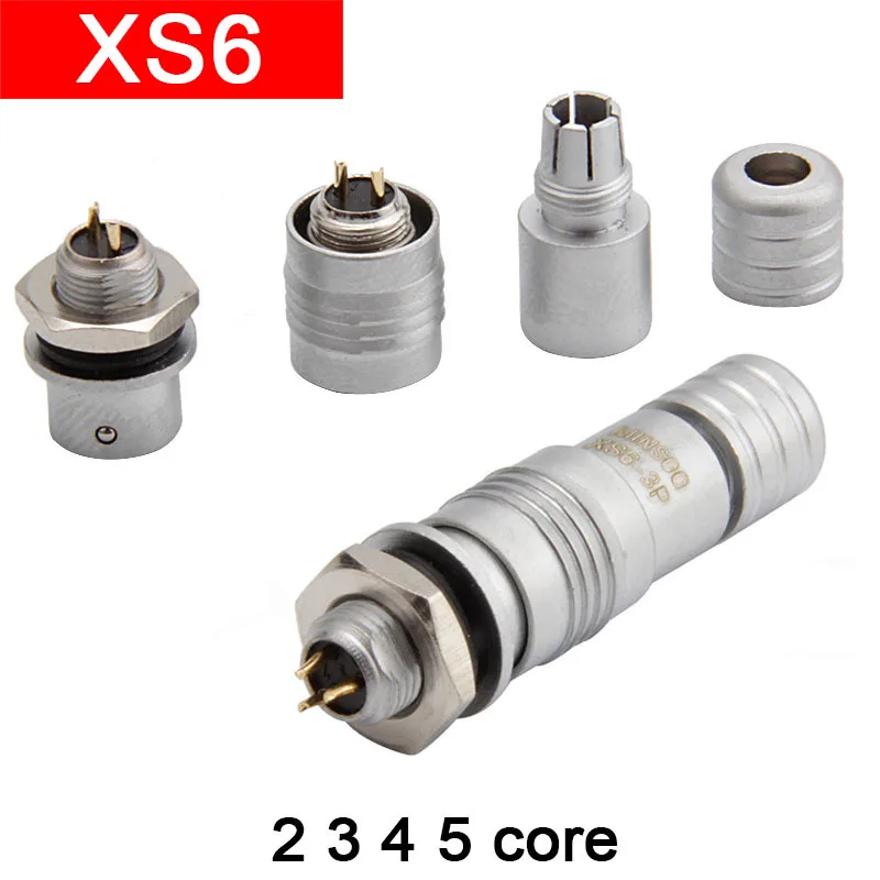 Waterproof Aviation XS6-2 3 4 5 Pin 6Mm Hole Push-Pull Miniature Connector Quick Plug 2P 3P 4P 5P Positive XS6 Core male plug