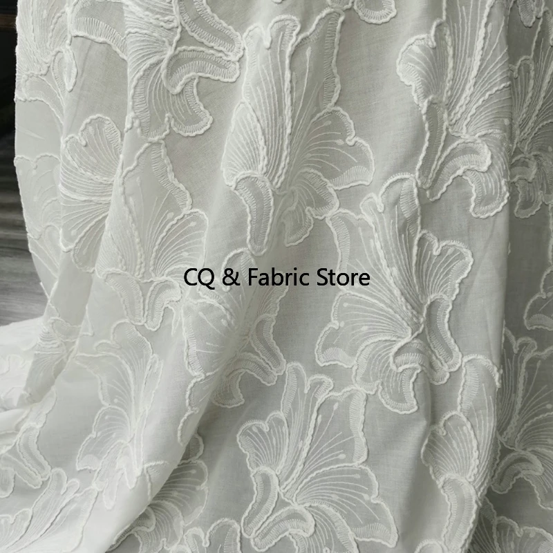 Large Flower Cotton Embroidered Fabric For Women Dress Designer Clothing DIY Sewing Material By The Meter