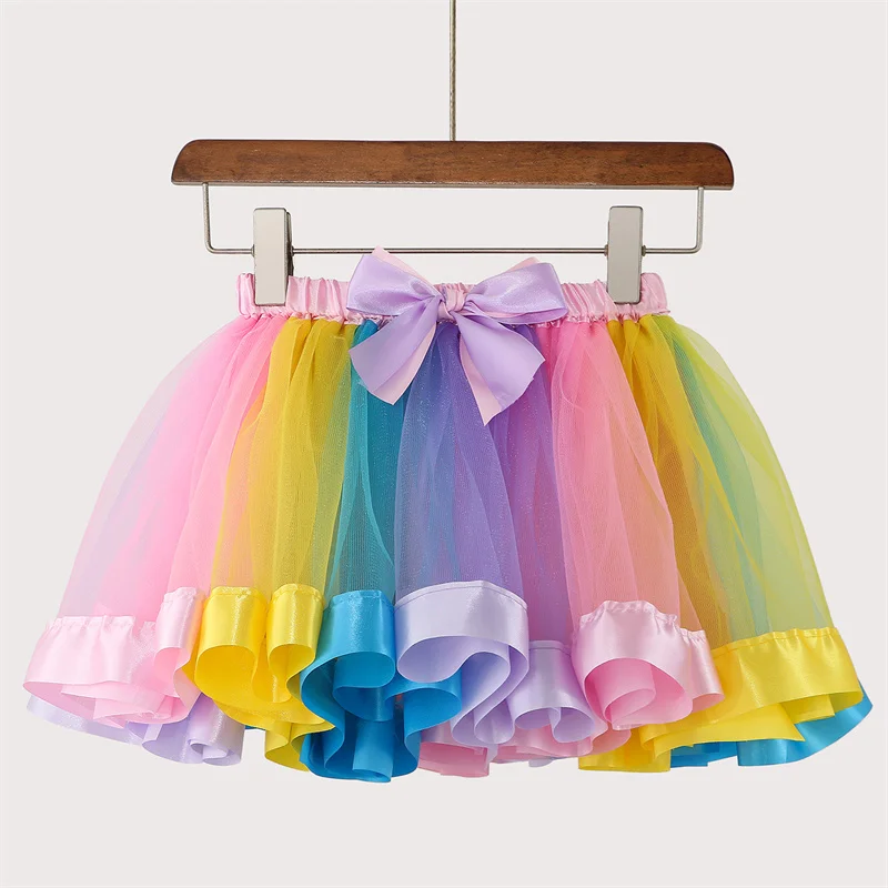 Mini Pettiskirt Party Dance 2024 Tutu Skirt Baby Girl Skirts Princess Rainbow Tulle Skirts Girls Clothes Children Clothing