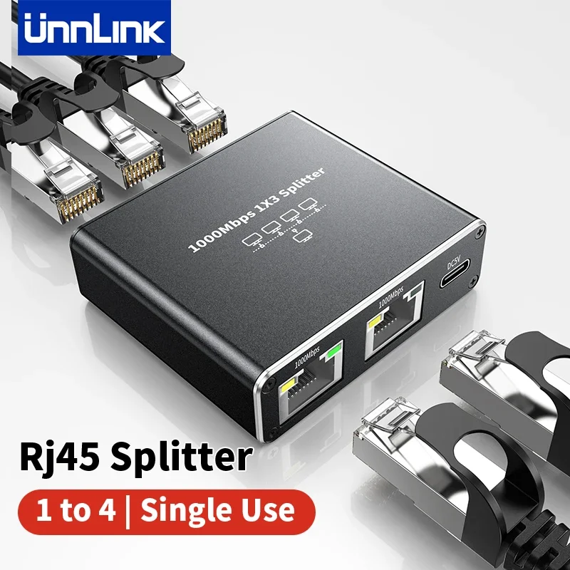 Unnlink 1000Mbps Rj45 Ethernet Splitter 1 to 2 3 4 Out Network Switch All Gigabit Ports Internet Adapter with USB Power Cable