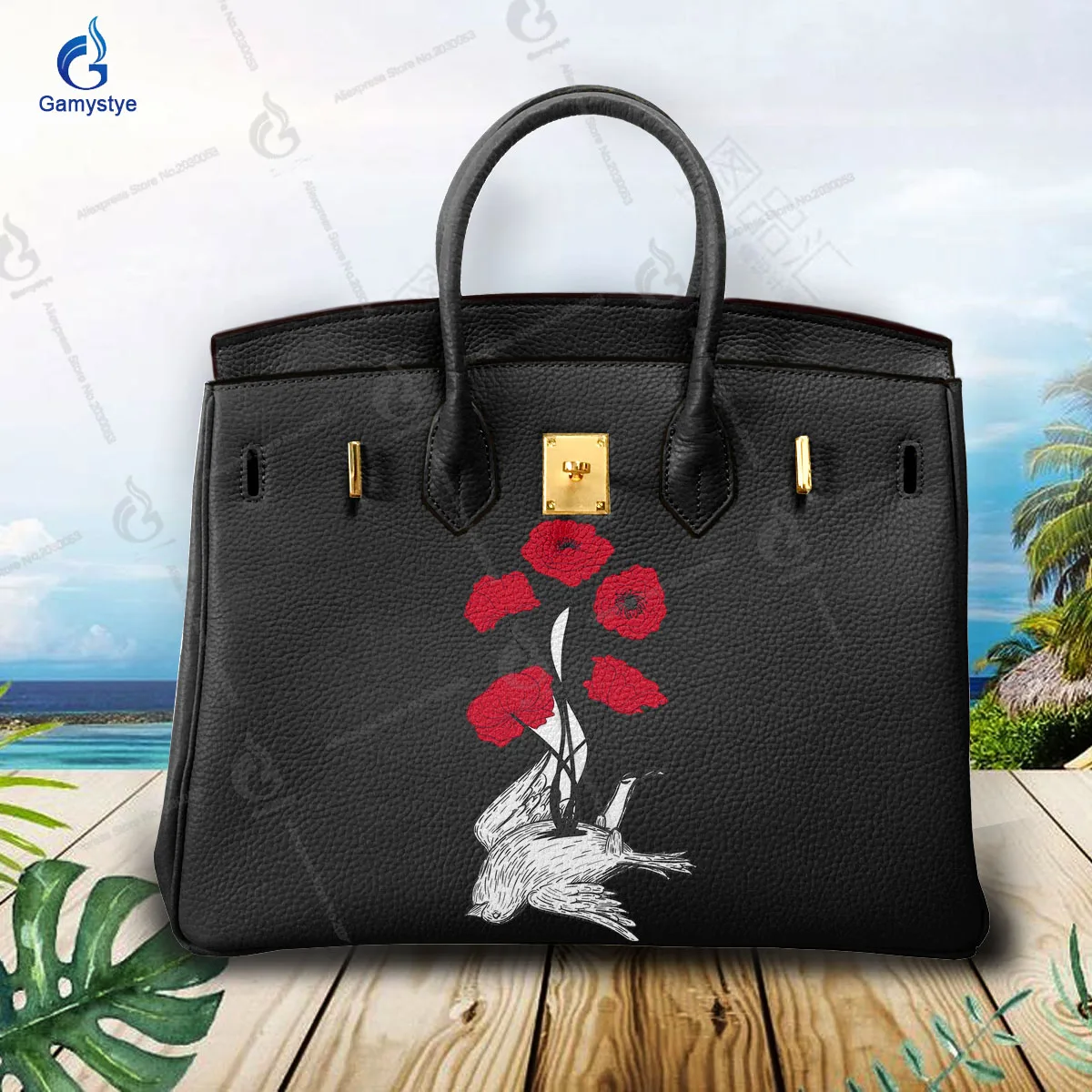 Graffiti Artisc Printed Birds and blooming flowers Bags borse da donna in vera pelle di mucca borse a tracolla Messenger Hardware con serratura