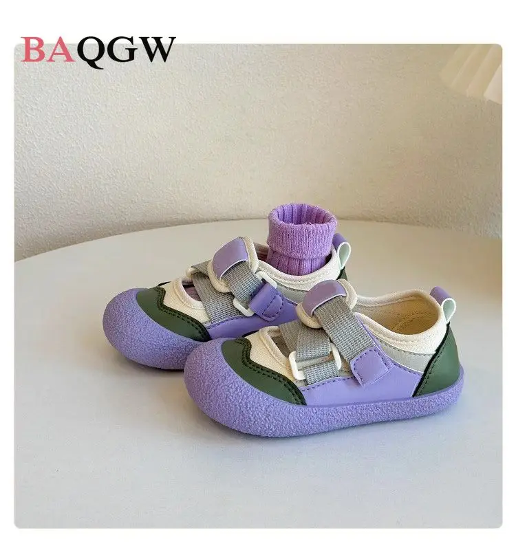 Adjustable Buckle Color Block Toddler Sneakers Lightweight Soft Flexible Rubber Sole Casual Footwear for Kids Boys Girls