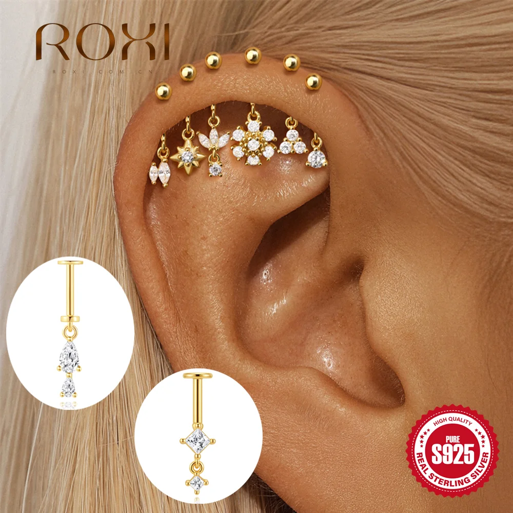 ROXI 925 Sterling Silber Ungewöhnlicher achteckiger Stern/Pferdeaugen-Zirkon-Ohrring für Frauen, INS Exquisiter edler Schmuck