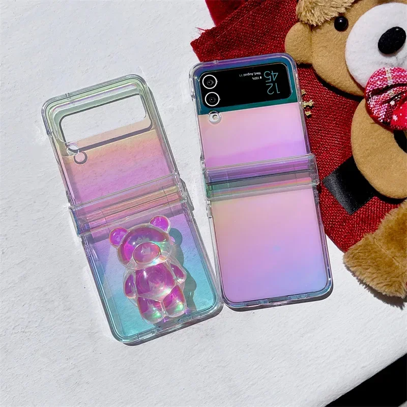 

Laser Bear Phone Stand Case for Samsung Galaxy Z Flip 6 5 4 3 Protective Back Cover for ZFlip4 ZFlip5 ZFlip6 Case Shell