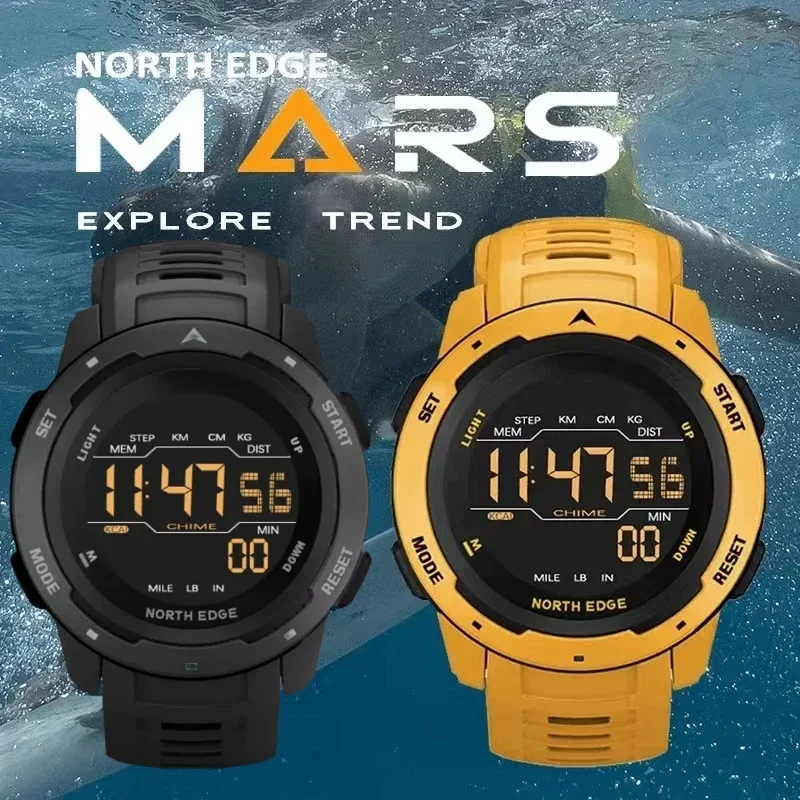 

NORTH EDGE Watches for Men MARS Sportswatch Dual Chronograph Running Pedometer Countdown Digital Alarm 50M Waterproof Men Watch