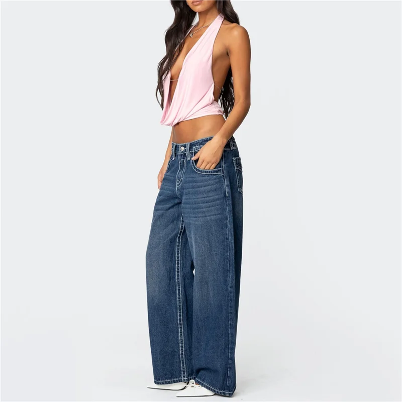 

CGS-женские топы с лямкой на шее, глубокий V-образный вырез, без рукавов, с лямкой на шнуровке, топы для прогулок Y2K, летний уличный стиль