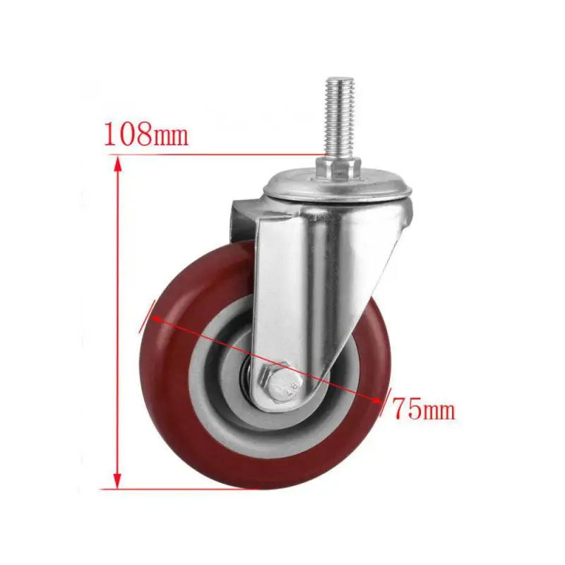 

1 Pc Caster Spot 3 Inch M12 Screw Universal Wheel Jujube Red Double Axis Pvc Silent Roller Moving Climbing Ladder Foot