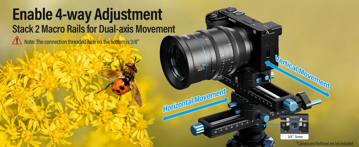 SIRUI MS18 Stativ-Makro-Fokusschiene, Schnellverstellbare Nah- und Makrofotografie Präzisions-Fokusschiene 360° ° Drehbarer Kopf – Detail 4