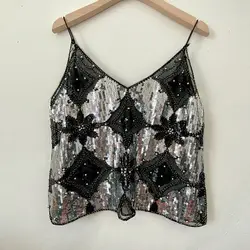 Camiseta sin mangas con cuello en V para mujer, Top Sexy fino con tachuelas de lentejuelas de industria pesada para verano