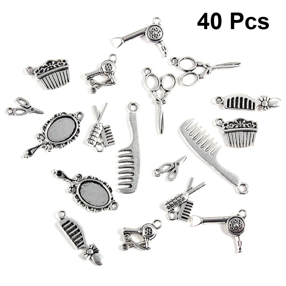 2 Bags 40pcs Creative Silver Mirror Comb Scissors DIY Handmade Ornament Accessories for Friends (Silver)