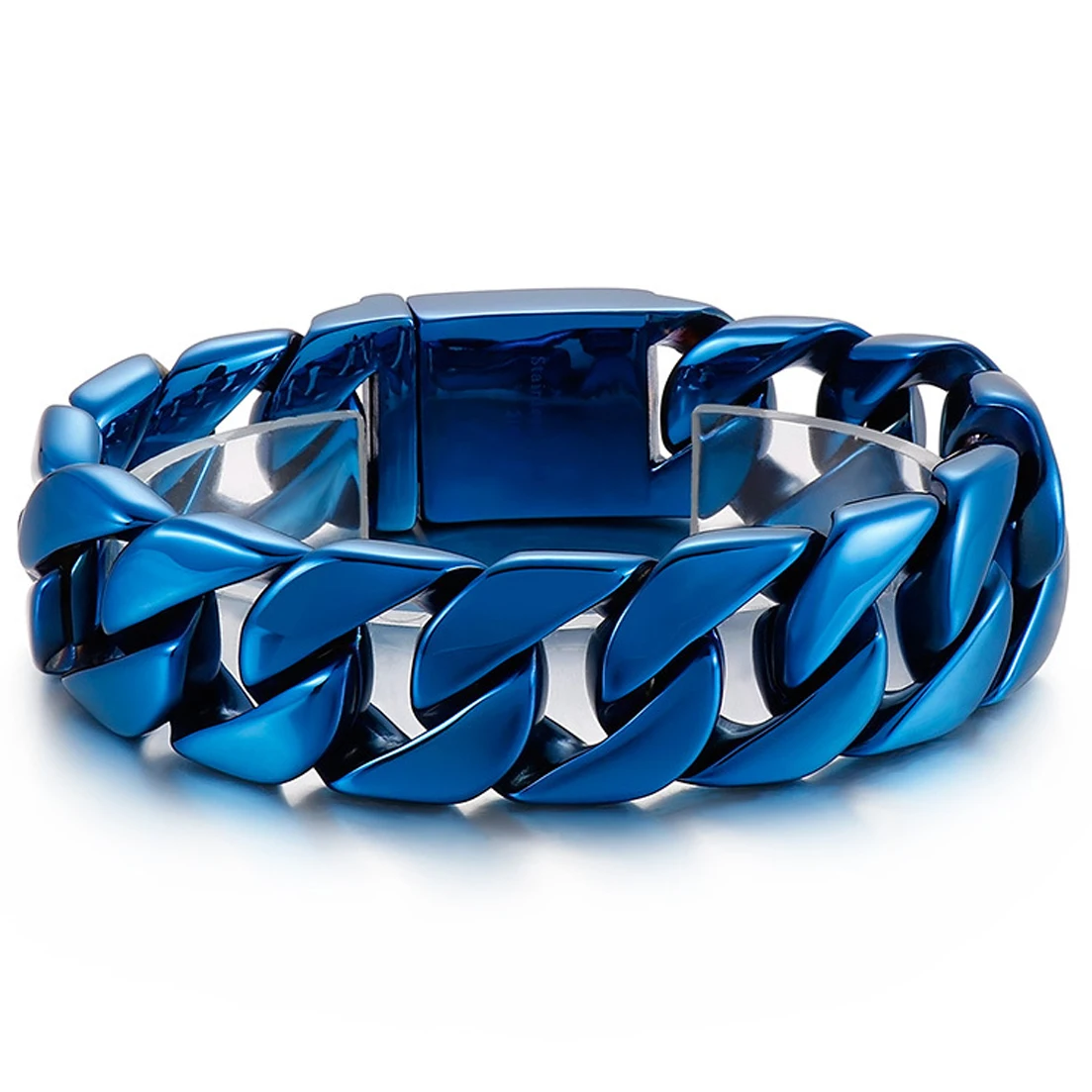 

Women Men Blue Plated 316L Stainless Steel Curb Cuban Link Chain Bracelet Bangle Jewelry 20mm*21cm