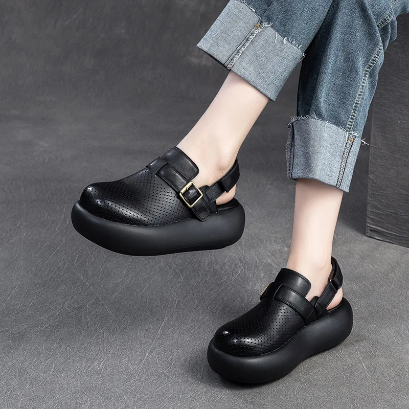 Koznoy 5.5cm splot naturalnej krowy buty z prawdziwej skóry wygodne gumowe damskie Sandas haczyk letnie buty oddychające