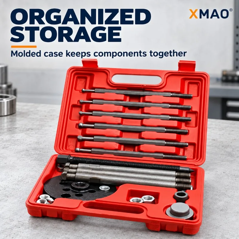 XMAO 6 in 1 Screw Driven Bearing Puller Set with Ball End Rods, Center Forcing Screw and Molded Case for Bearing Service Work