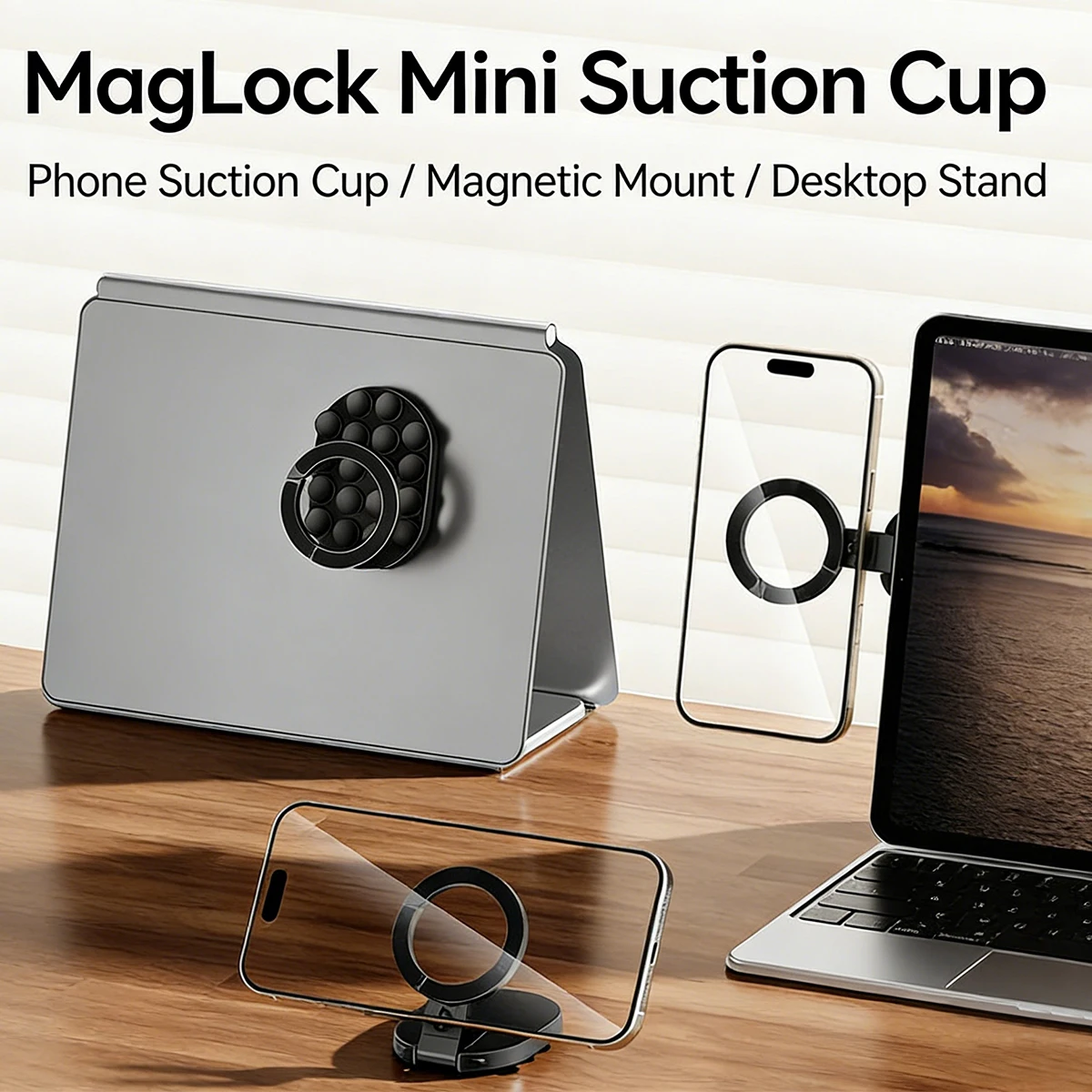 3 in 1 Suction Cup Phone Mount For Magsafe Phone Grip Silicone Suction Phone Stand For iPhone For Samsung Cellphone Grip Holder