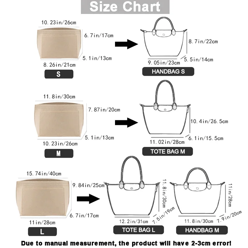 EverToner Felt Insert Organizer For Long-champ Small Tote Bag Timid Bag Storage And Finishing Inner Bag Liner