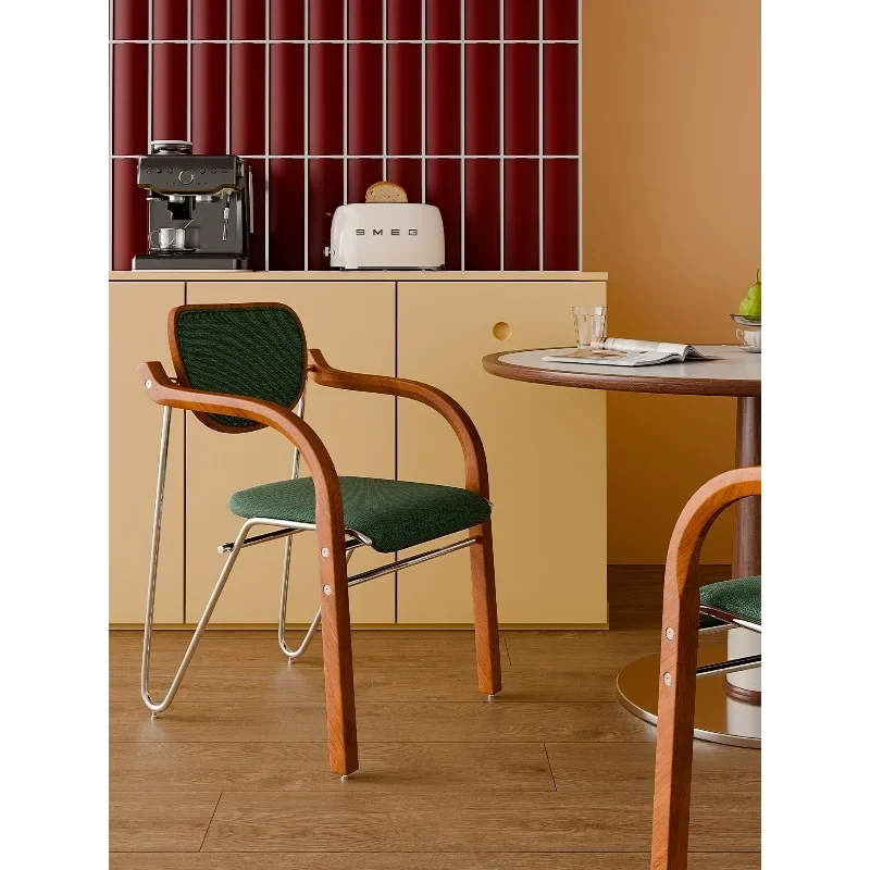 French retro dining chair, light luxury household medieval solid wood leisure reception living room armrest dining table