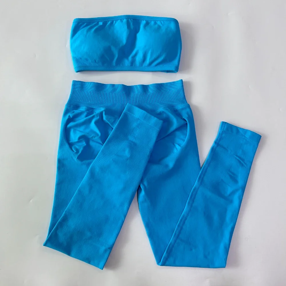 Pericic 2-teiliges Workout-Set für Damen, Rückenfreier Bandeau-Sport-BH, Scrunch-Leggings, Yoga-Bekleidung, Sport-Gym-Kleidung, Outfit-Set – Detail 15