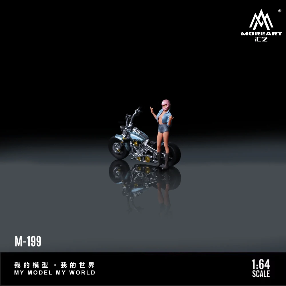 *Pre-Order*MoreArt 1:64 Ice River Blue Motorcycle Cool Girl Figure Resin Model, Miniature Scene Decoration Gift&Display