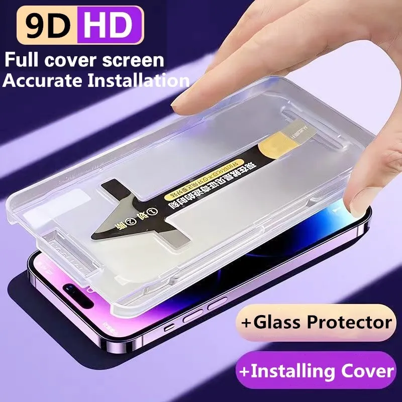 

9D Full Cover Tempered Glass For iphone 14 13 12 11 Pro Max X XR XS XR Plus deliver Alignment Mount Aids Screen Protector Film