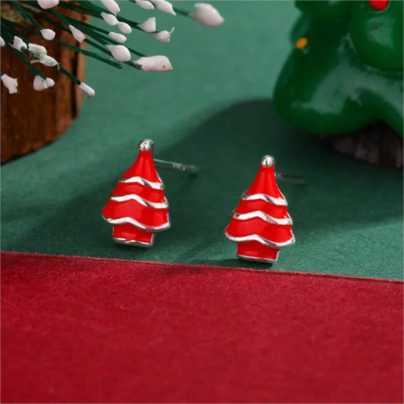 

Sole Memory 925 Sterling Silver Red Glazed Creative Christmas Tree Stud Earrings For Women Fine Jewelry Female Party Gift EA893