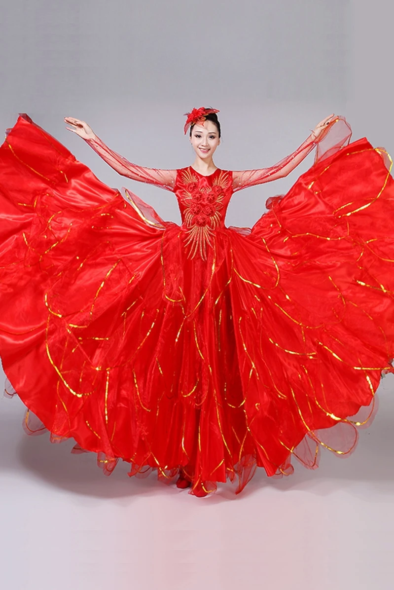 Spanish Flamenco Full-skirts 2019 New Opening Dance Big Pendulum Dress Adult Women Modern Dancing Stage Performance Costume H541