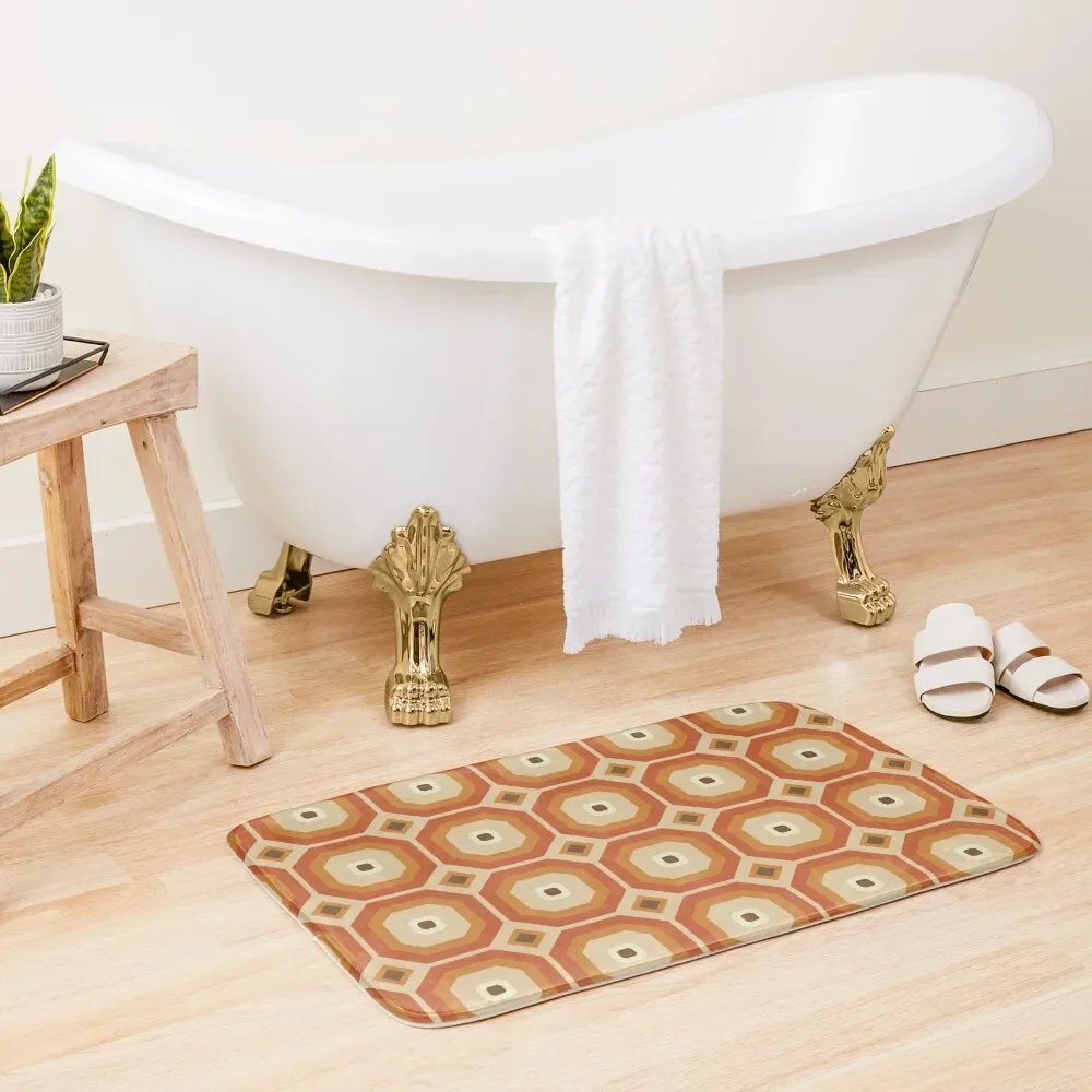 

Brown, Orange and Ivory Geometric Retro Octagon Pattern Bath Mat Bathroom Gadgets Bathroom Foot Anti Slip Bath Stickers Mat